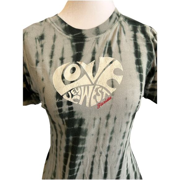 VTG Y2K Tie Dyed Women’s T-Shirt Black Heart Love Key West Florida Boho Casual L - Picture 8 of 8